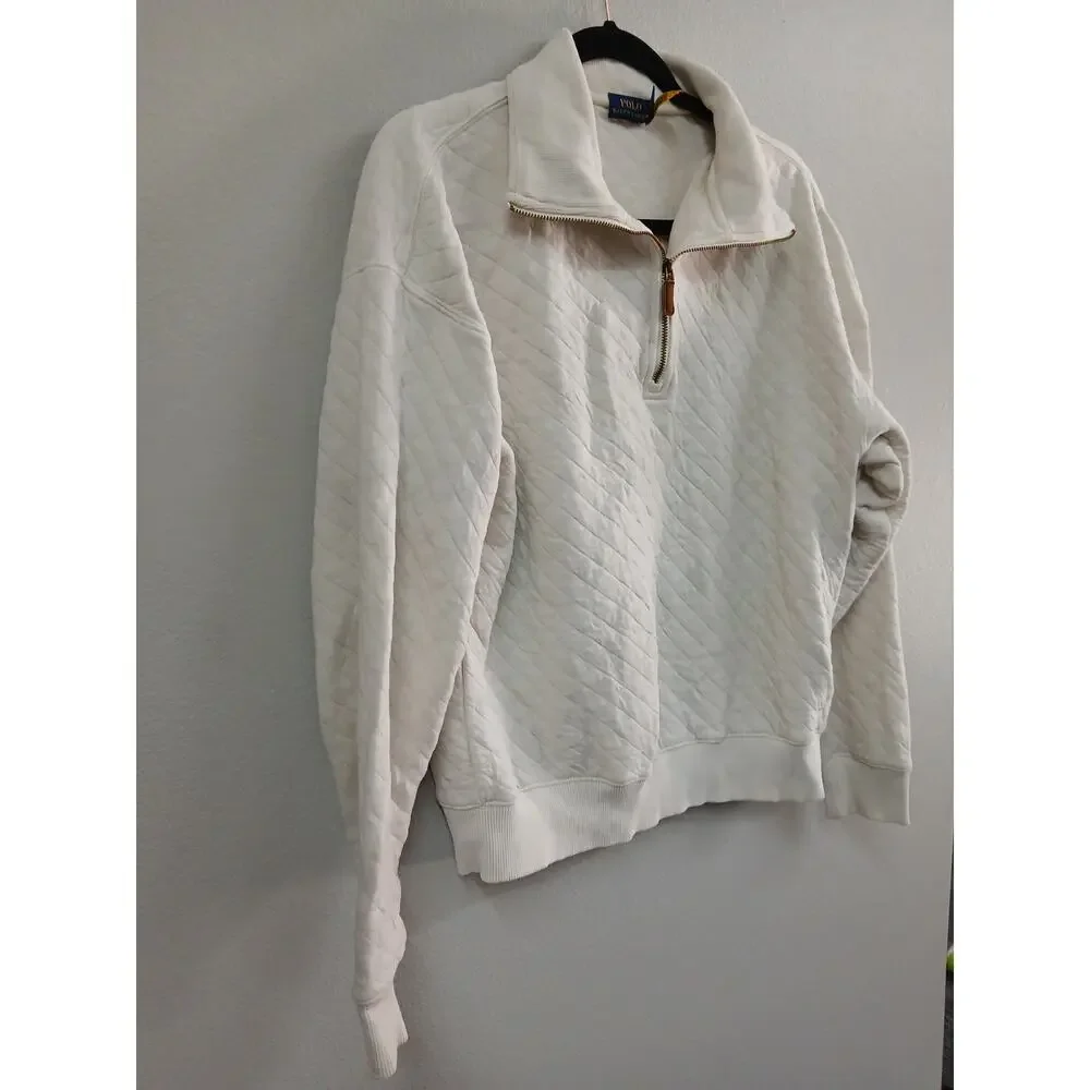 Polo Ralph Lauren Men's Quilted Double-Knit Pullover cream size small